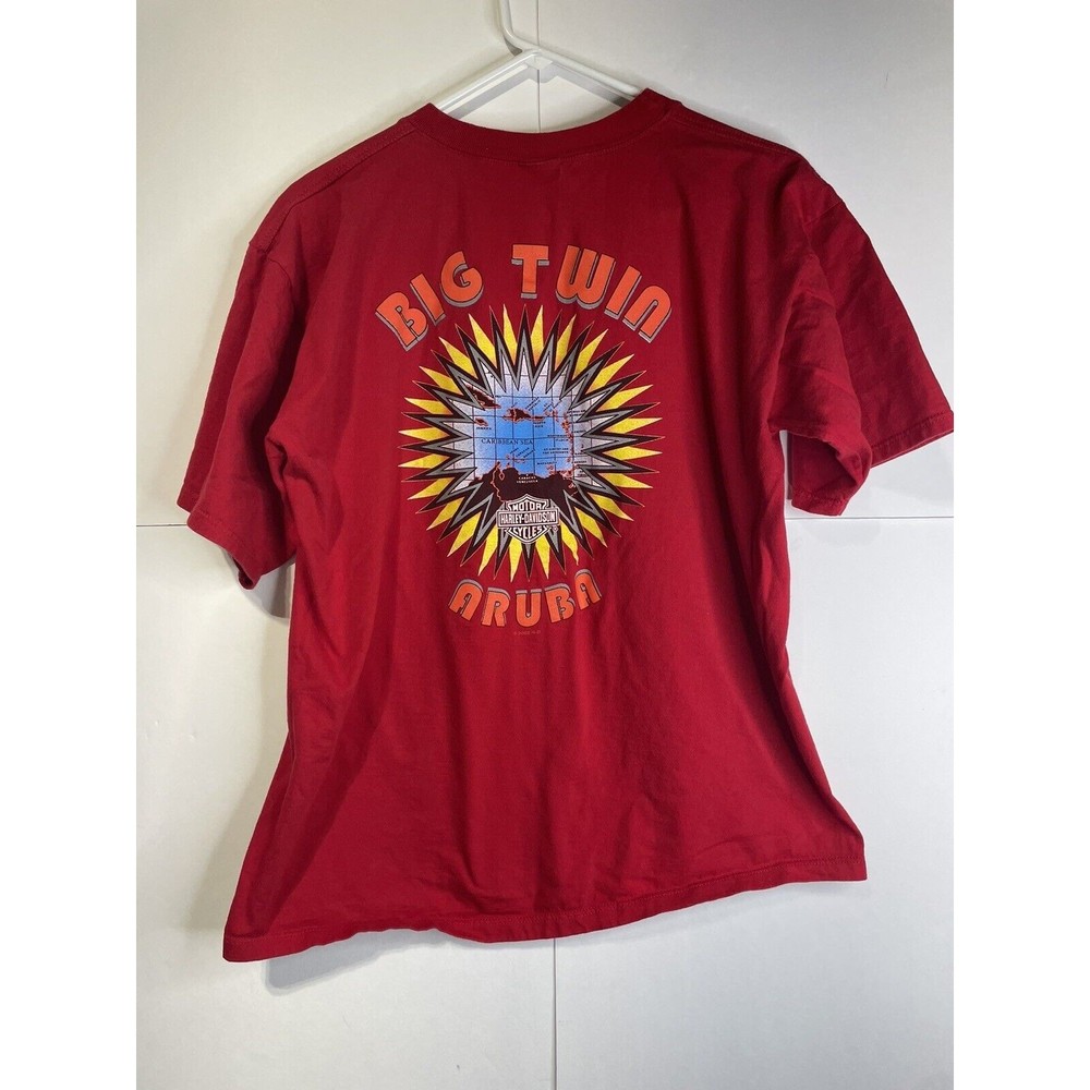 Vintage Harley Davidson Red T-shirt Adult Large Big Twin Aruba Early Y2k Item
